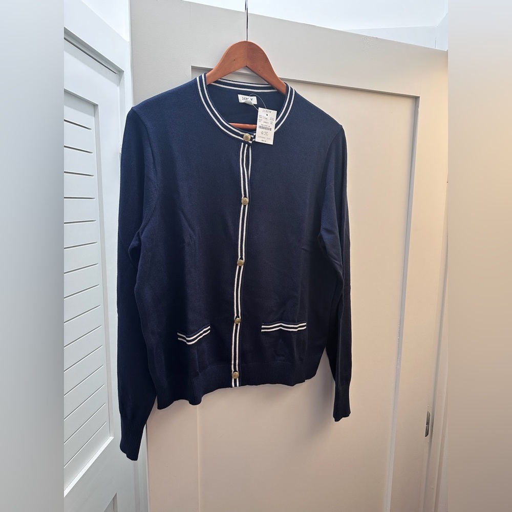 J. Crew Navy Cardigan with White Trim